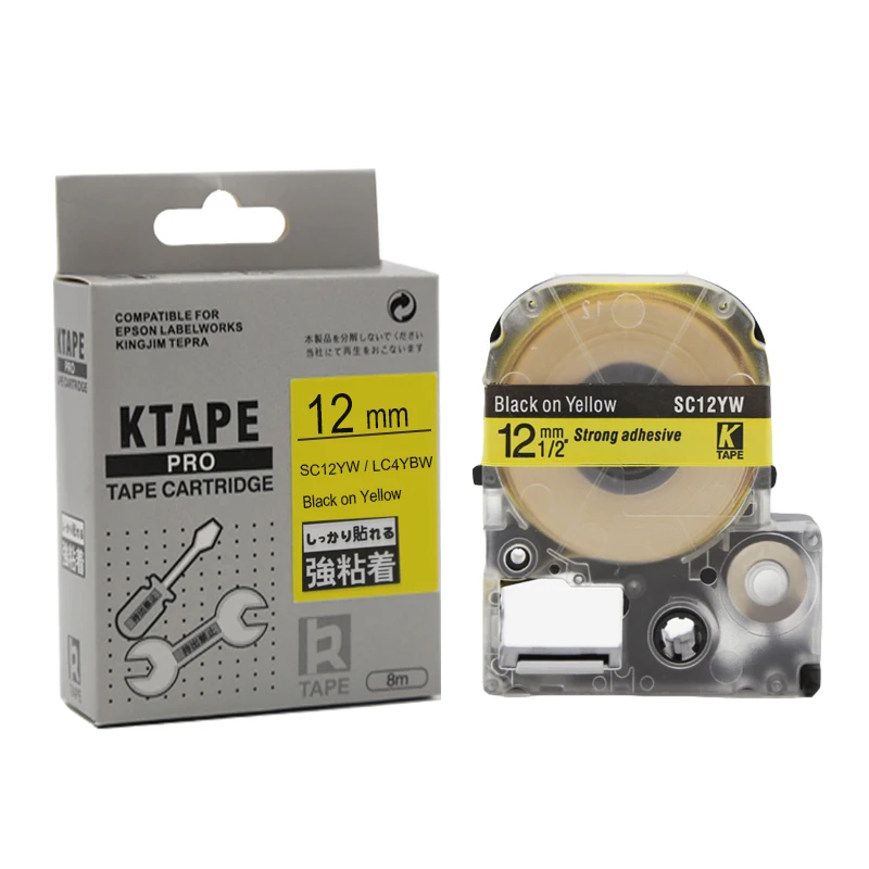 

30 шт./партия, картриджи для принтера KINGJIM Labelworks SC12YW/LC4YBW 12 мм