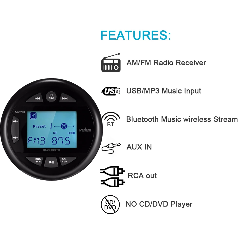 Морской радиоприемник Водонепроницаемый Bluetooth стерео автомобильный mp3 плеер
