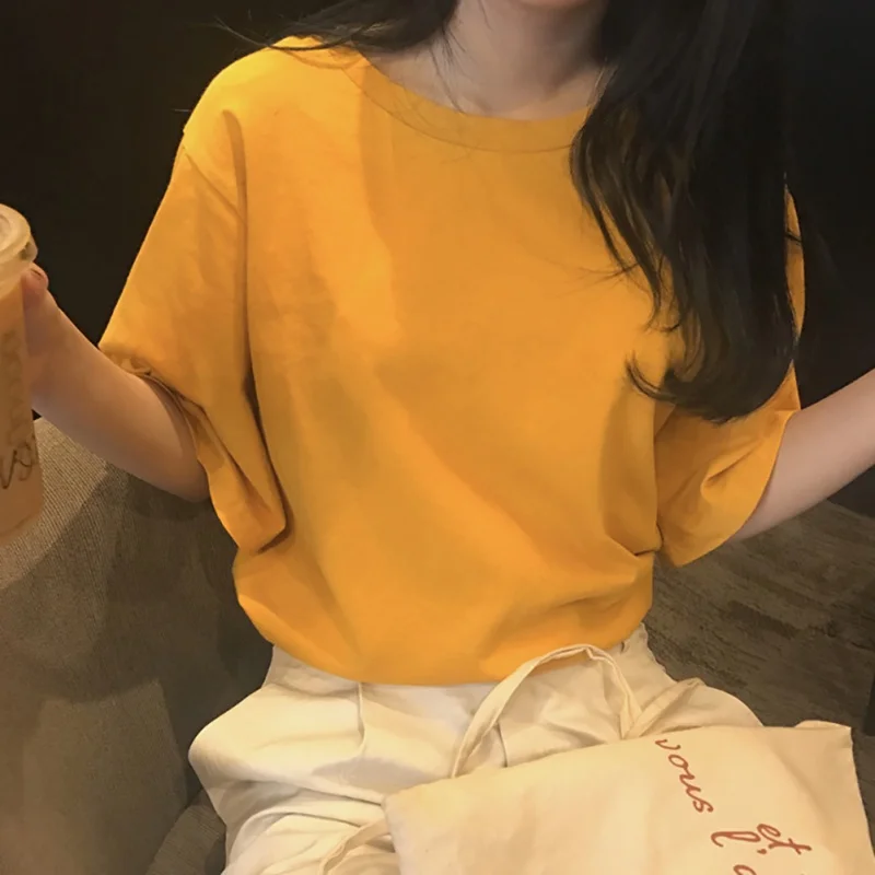 Short-sleeve T-shirt women 2019 summer new simple solid color round neck pullover student Korean version thin tide | Женская одежда
