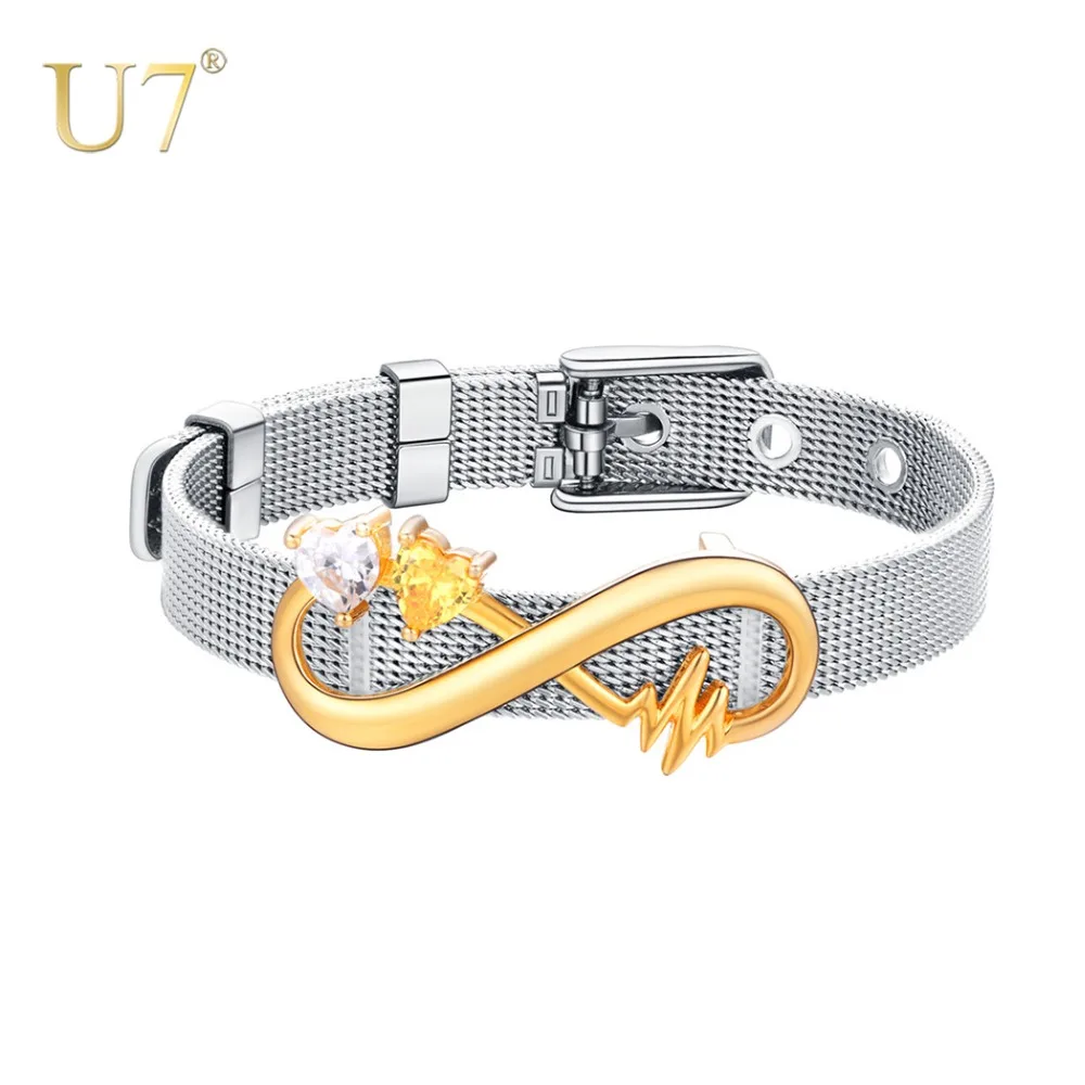 Персонализированный женский браслет U7 с камнем талисманом и фианитом|Браслеты