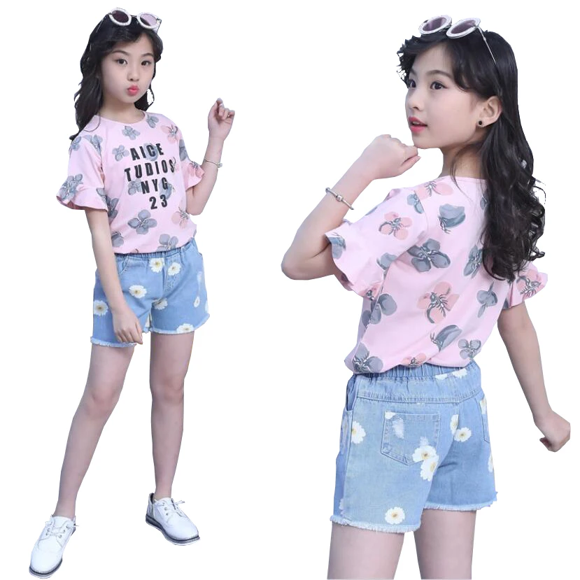 

Boutique Girls Clothing Set Children's Quality Clothing Set Printed Cotton T-Shirt Jeans 2 Piece Set 4 5 7 9 12 14 Years Teen Gi