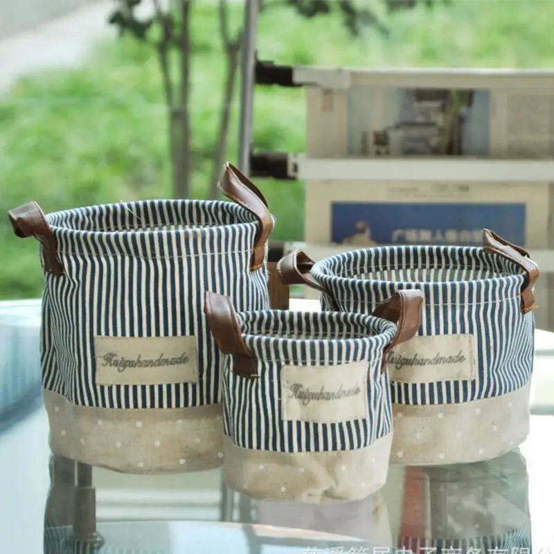 3 шт. Zakka складные корзины для хранения, сумки, корзина Contton, льняная ткань, в полоску, баррель для хранения, корзина для белья, украшение дома, Органайзер