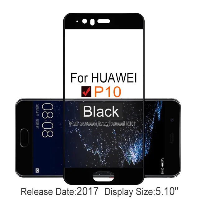 Huawei P10 Black 2 шт полное покрытие экрана протектор Закаленное стекло для huawei P10 5,1" 9 H Защитное стекло для P 10 p10 VTR L09 L10 L29 пленочный чехол - Цвет: Huawei P10 Black