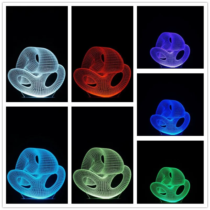 Уникальный 3D Аннотация LED иллюзия Лампа с красочными Изменение светодиодный USB