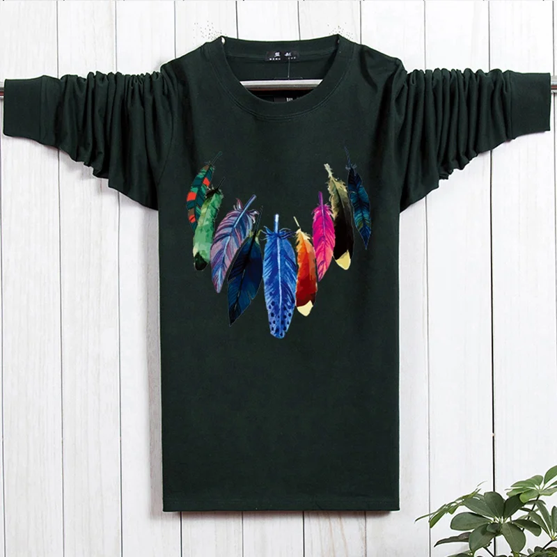 picture color Осенняя мужская дешевая футболка 8XL, длинный рукав, хлопок, большой размер, Большая распродажа, 6XL, 7XL, футболка с принтом, хипстер, зимняя, темно-синяя, черная, Мужская футболка - Цвет: picture color