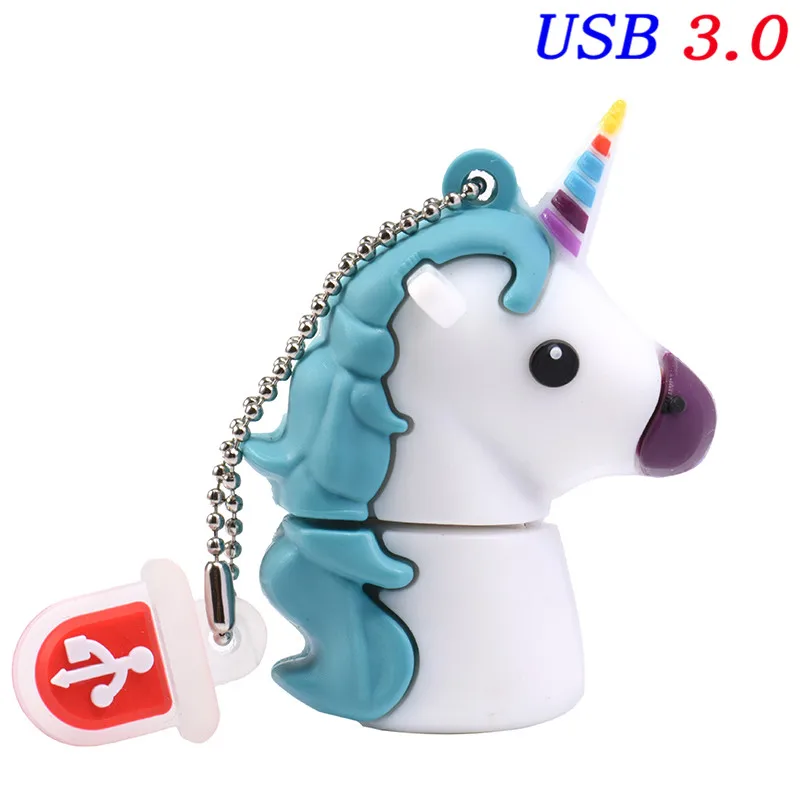 Blue JASTER 3,0 Мультфильм Белый Единорог Миньон usb флэш-накопитель реальная емкость милый конский накопитель 4G 8G 16G 32G 64GB флэш-память U dis - Цвет: Blue