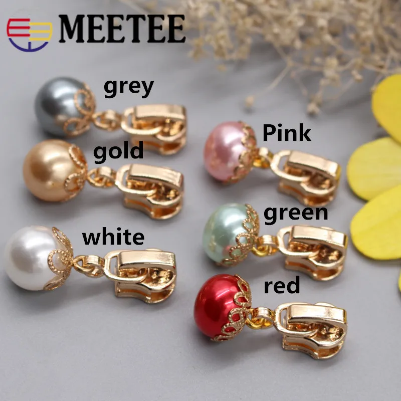 5 шт. Meetee 3# красочные жемчужные Металлические молнии головной ползунок Съемник для ремонта на молнии комплект одежды обувь сумки, швейные принадлежности G6-3