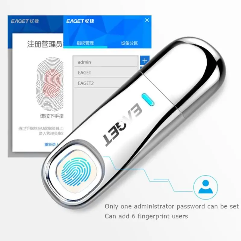 Usb-накопитель EAGET FU60 FU5 32 ГБ/64 ГБ, зашифрованный отпечаток пальца, USB флеш-накопитель, высокая скорость, интеллектуальная безопасность, USB 3,0, флешка, металлический u-диск