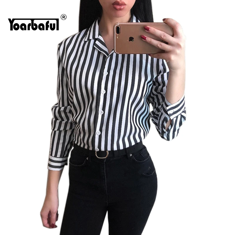 Женская офисная блузка Повседневная Свободная в полоску с v образным вырезом и