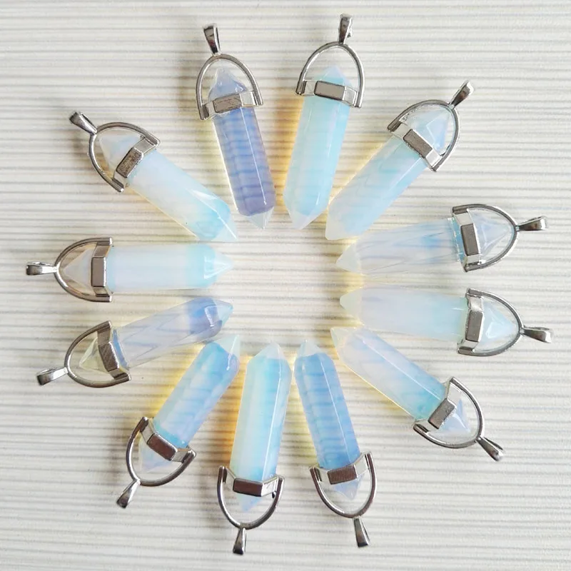 

Wholesale Natural Gems Stones Hexagonal Pointed Healing Reiki Chakra Pendant charm opal stone Beads Necklace Making 12Pcs