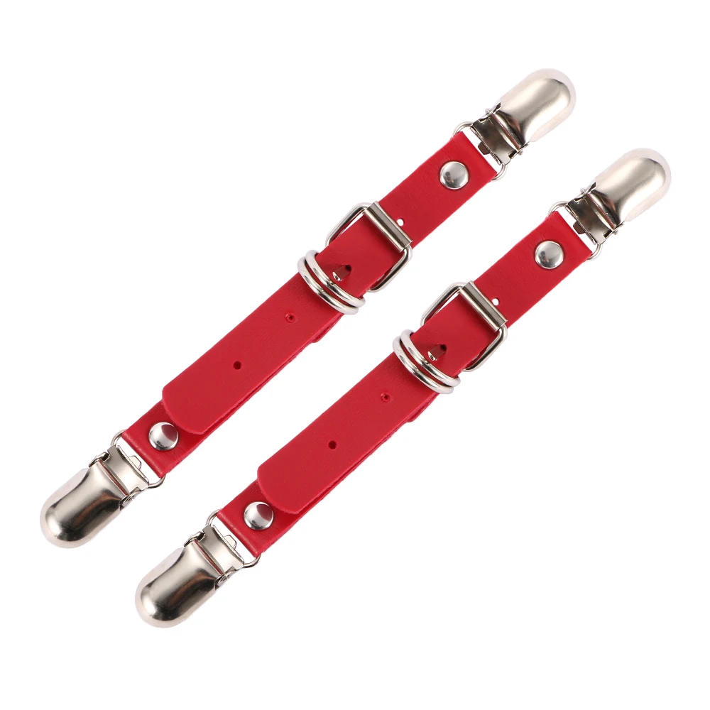 red 1 пара, сексуальные женские подвязки, эластичные кожаные Подвязки для ног, ремни для чулок в стиле панк, пояс для чулок, зажимы, кожаные чулки - Цвет: red