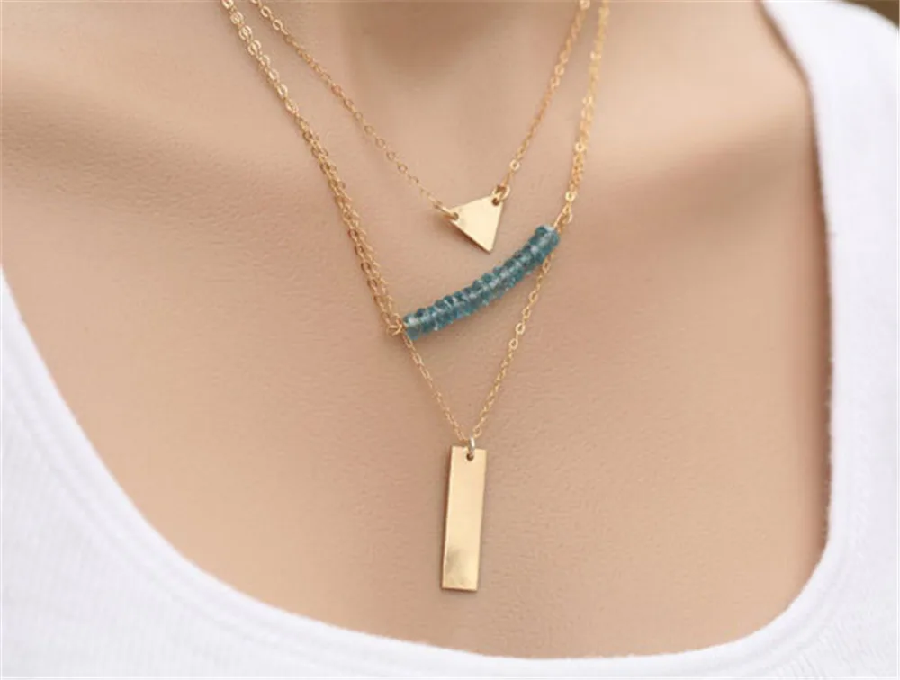 fashion multi-layer chain with metal triangle sequin crystal short necklace clavicle | Украшения и аксессуары