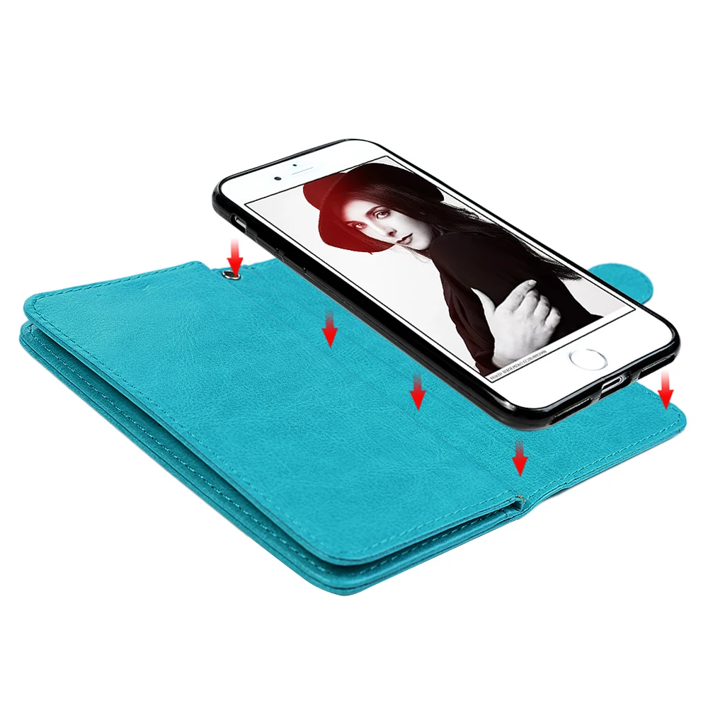 Turata Magnet Flip Wallet Case For iphone X 8 7 6S 6 Plus 2 in 1 Detachable PU Leather Cover Bag With Card Slots iphoneX | Мобильные