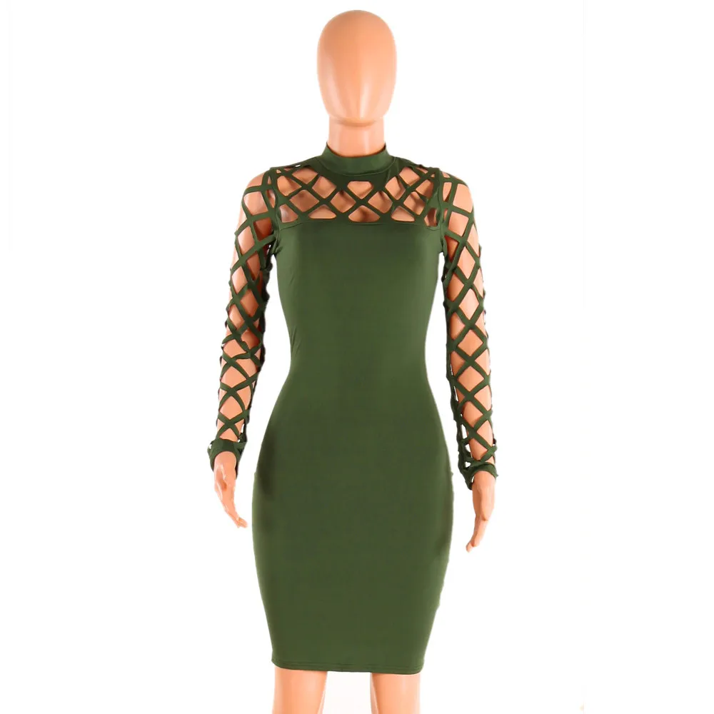 FREE OSTRICH Womens Choker High Neck Dress Caged Club Long Sleeve Ladies Stylish Bandage Slim Fit Simplicity Wears | Женская одежда