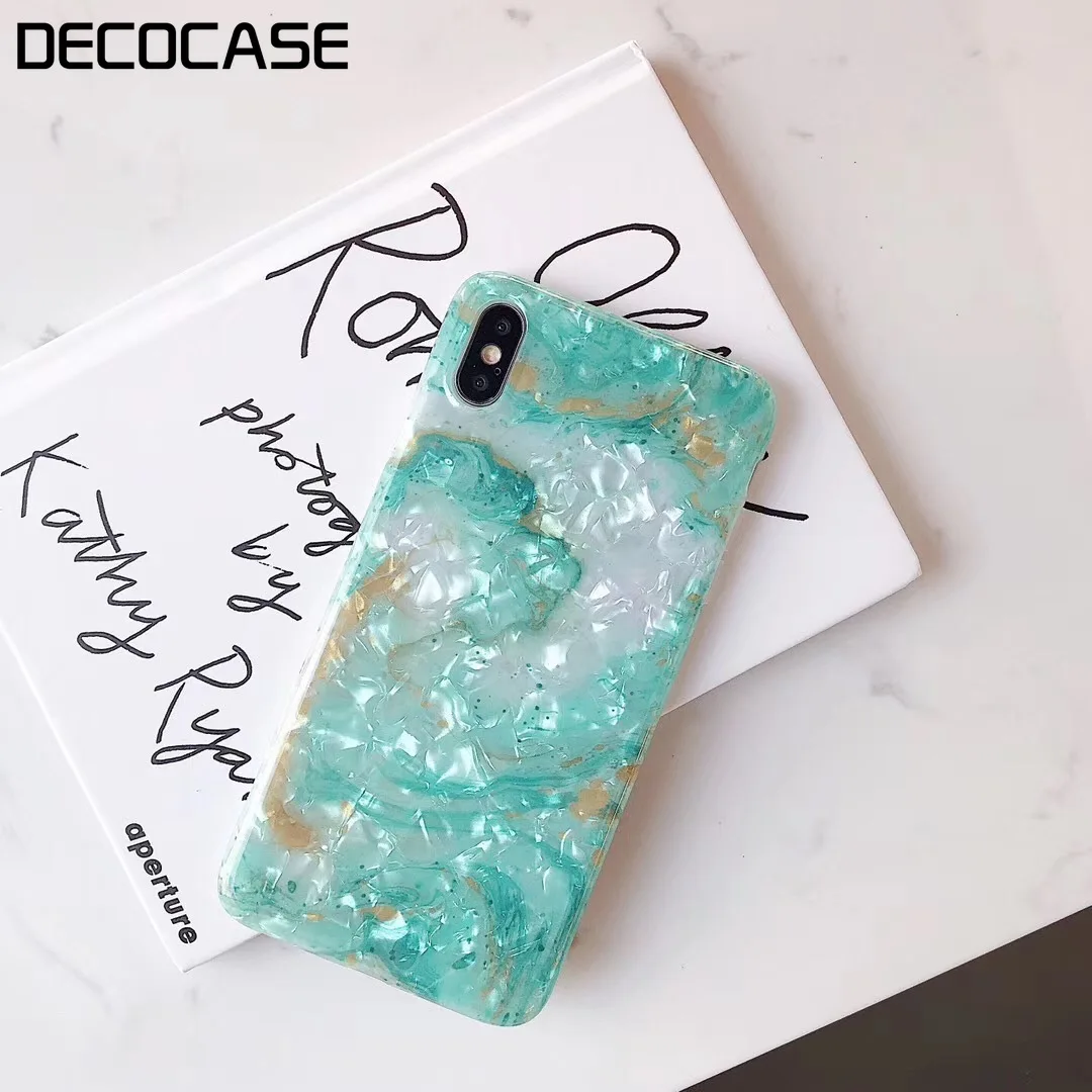 DECOCASE Роскошный Зеленый Мраморный чехол силиконовый летний женский телефон для