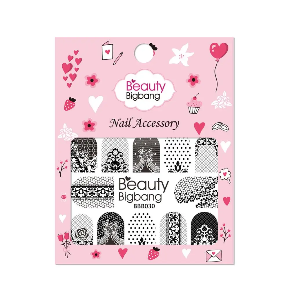 Стикер для ногтей BeautyBigBang кружевной цветок узор в горошек летний дизайн маникюр