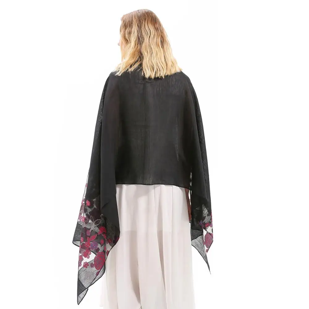 

Silk Shawl Scarf Floral Embroider Transparent Wrap Stole Hijab Top Quality Spring Summer Autumn Winter Soft Fashion Long Grey