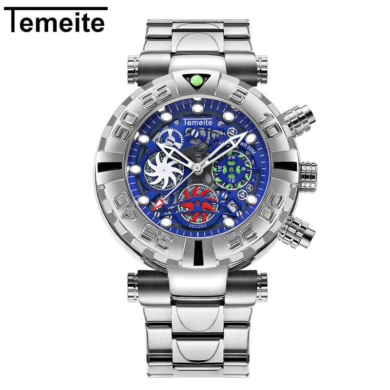 Temeite 8 Temeite часы мужские деловые повседневные золотые креативные полые Кварцевые часы водонепроницаемые военные наручные часы Мужские часы с хронографом - Цвет: Temeite 8