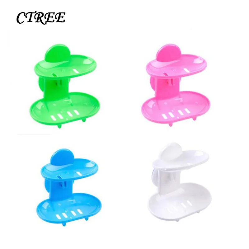 

CTREE 1Pcs Two Layer Suction Soap Holder Soap Dish Storage Basket Water Seeping Soap Box Stand Holder Bathroom Accessories C125