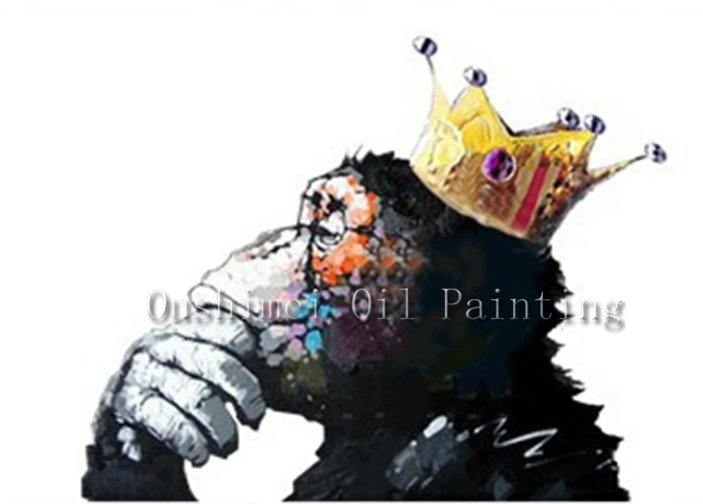 

New Picture on Canvas Hand Painted Modern Cartoon Wall Painting King Of Orangutans/Frog Animals Paintings Oil Painting