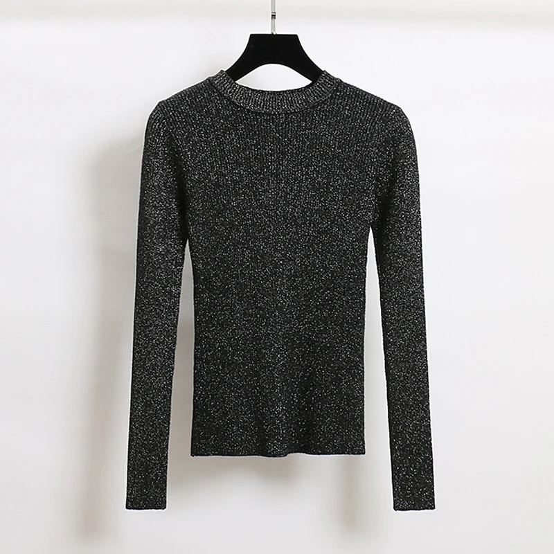 BGTEEVER Shiny Lurex Autumn Winter Sweater Women Full Sleeve Pullover Basic Sweaters Korean Style Knit Tops Femme | Женская одежда
