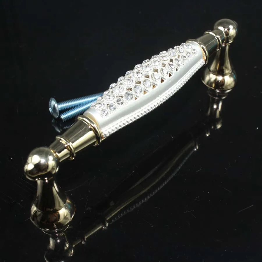 

5"deluxe 24K gold furniture handles Glass diamond wine cabinet knobs Wardrobe crystal door pulls 128mm k9 crystal dresser handle