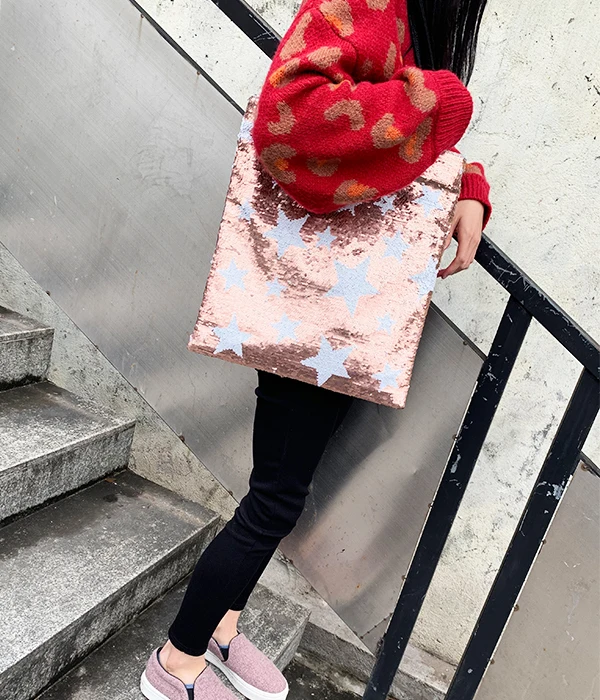 

Fashion Unique Sequins Star Pattern Pu Women Casual Shoulder Bag Tote Large Capacity Shopping Bag Female Designer Bag Flap