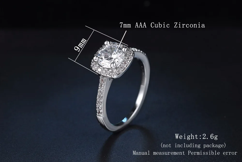 Серебряное изысканное модное квадратное кольцо для свадьбы и помолвки с AAA+ CZ кристаллами, ювелирные изделия для женщин R531