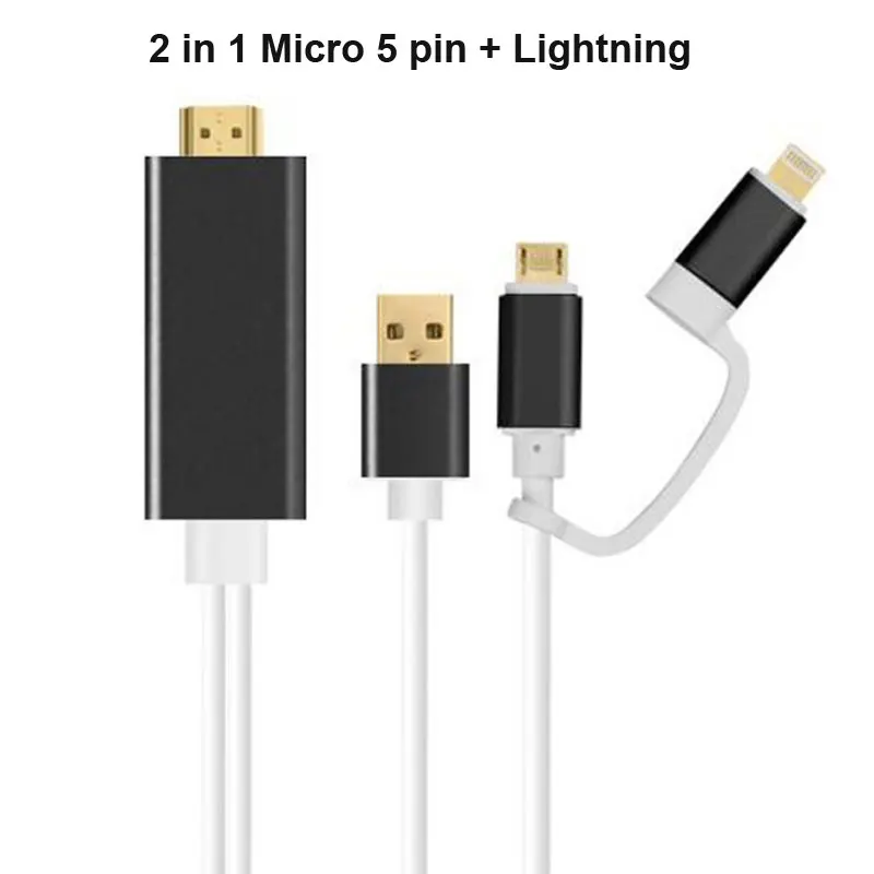2 in 1 Black 2 в 1 для MHL HDMI кабель для samsung A7 J5/для iPhone X 8 7 6 6 Plus huawei Micro USB к HDMI кабель адаптер HD ТВ разъем - Цвет: 2 in 1 Black