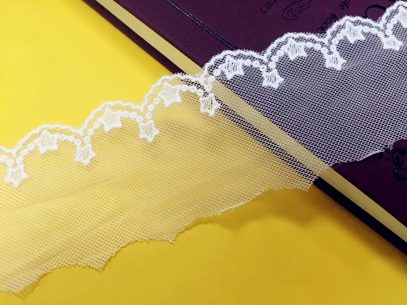 

5.5cm 2.16" wide 14 yard ivory tulle mesh gauze embroidered tapes lace trim ribbon clothing dress skirt fabric 1141701QL4K164