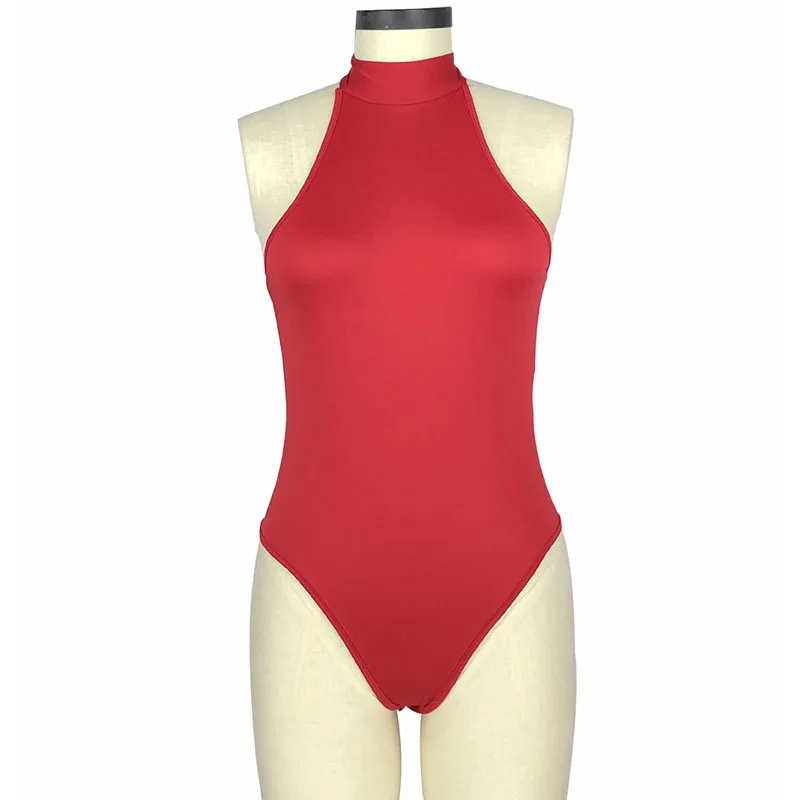 Red Bodysuit SEBOWEL женский Холтер летнее Боди без рукавов топы Женский комбинезон с открытой спиной Леди Эластичный лиф костюмы Леотар - Цвет: Red Bodysuit