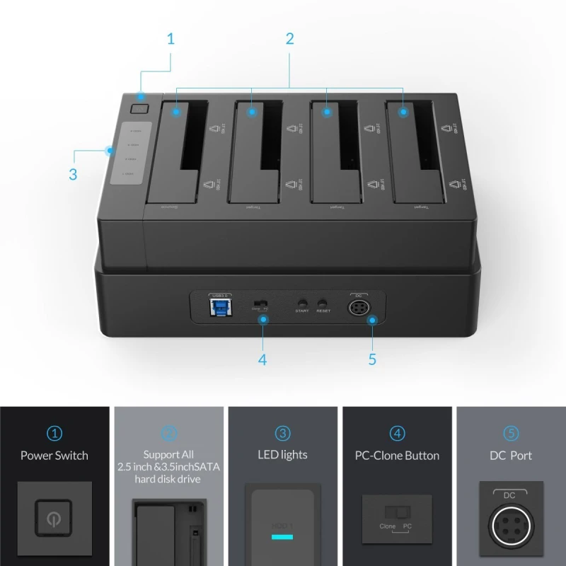 Док станция ORICO USB 3 0 для SATA 4 Bay внешний HDD док 2 5 дюйма SSD bay чехол жесткого диска