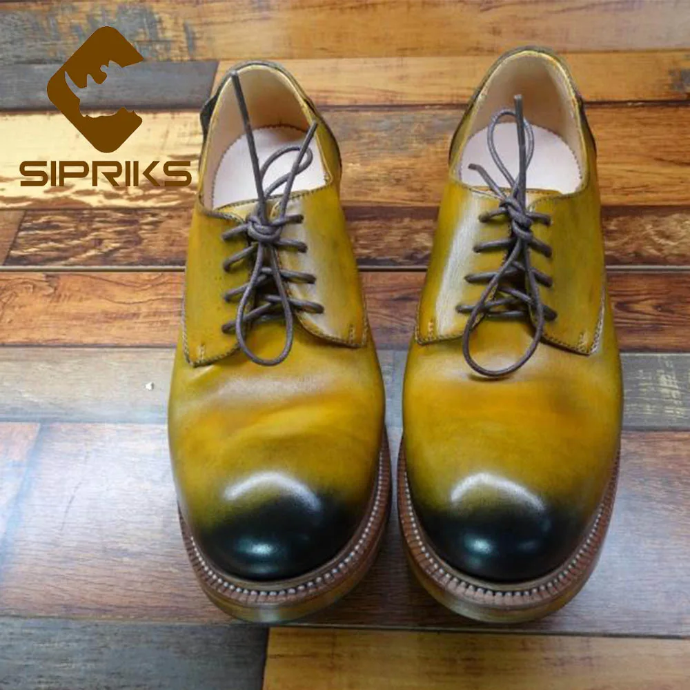 Мужские туфли с круглым носком Sipriks Классическая обувь из натуральной кожи Goodyear