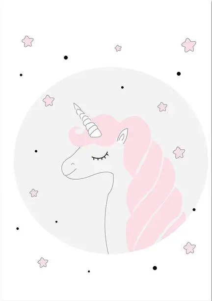 Новое поступление для маленьких девочек розовый единорог мультфильм плакат без фоторамки скандинавские дети декоративная живопись для спальни украшения распродажа FM