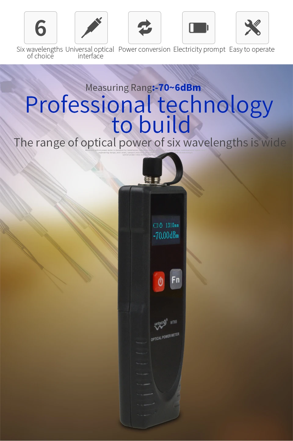 WINTACT WT65 измеритель оптической мощности цифровой Ftth волоконно-оптический инструмент Тестер оптического волокна