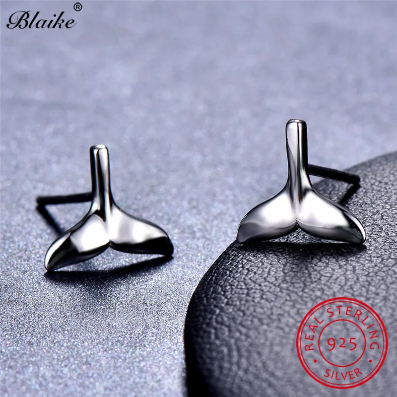 Женские серьги гвоздики с хвостом русалки Blaike из настоящего серебра 925 пробы
