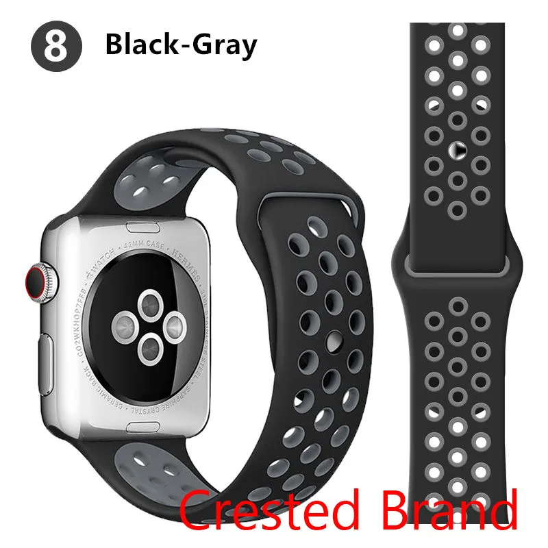 black gray 8 Силиконовый ремешок для Apple watch band 42 мм 38 мм iWatch 4 band 44 мм 40 мм браслет часы correa резиновый ремешок для часов Apple watch 4 3 2 1 - Цвет ремешка: black gray 8