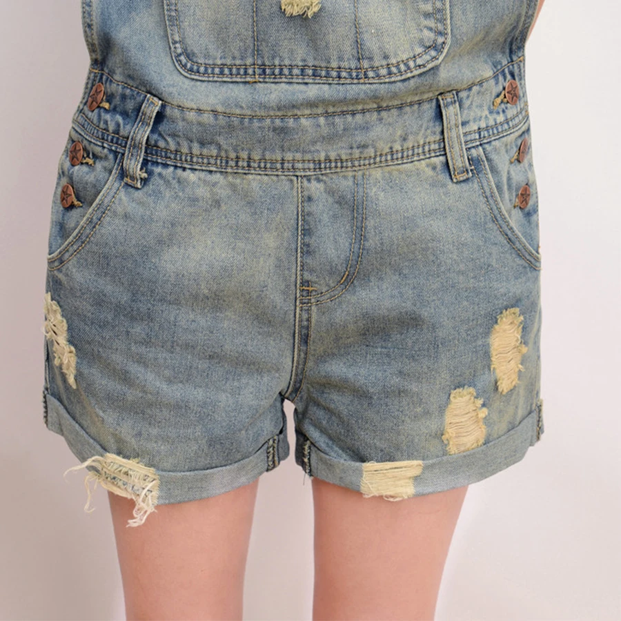 Винтажный моющийся короткий джинсовый комбинезон большого размера для женщин