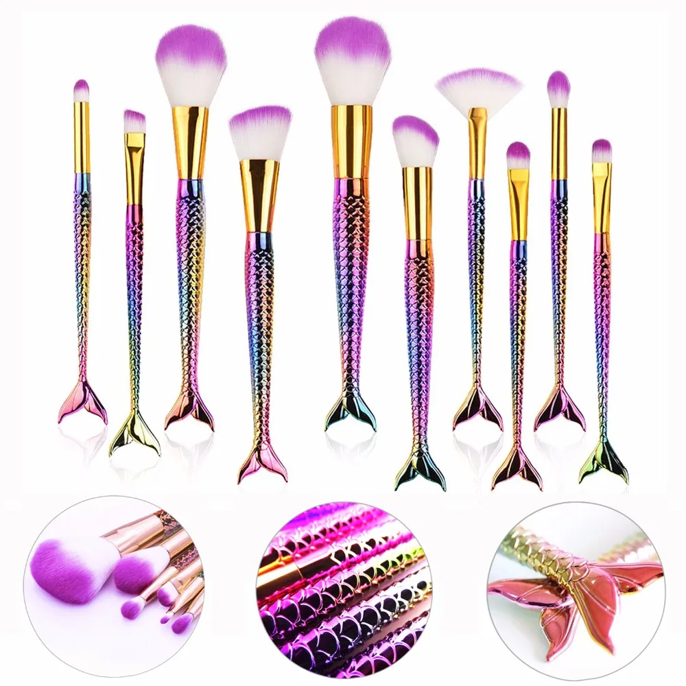 10 шт. набор кистей для макияжа Русалочка рыбий хвост пудра тени век|make brushes|make up