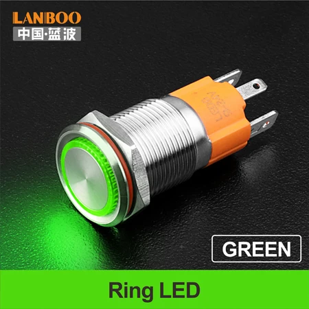Green LED Ring LANBOO производитель 16 мм 12V110V 24V 220V Светодиодный светильник с высоким током 10A мощный фиксатор мгновенный самоблокирующийся кнопочный переключатель - Цвет: Green LED Ring