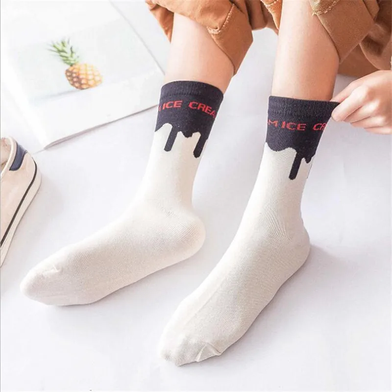 Japanese Kawaii Ice Cream Patterned Women Socks Cotton Novelty Funny Cute Art Crew For Female Student Sox Calcetines | Женская одежда