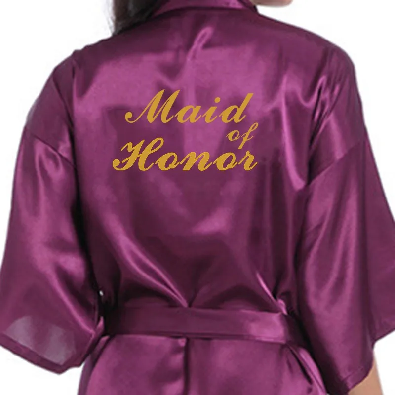 R19-2 атласные Короткие кимоно пижамы горничной Honor/матрон Honor ночная рубашка Свадебная вечеринка готовая халат Ночное белье для женщин - Цвет: Purple MaidofHonor