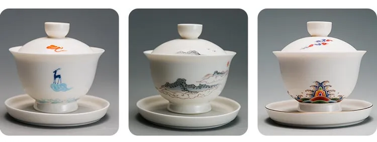 100 мл китайский стиль Gaiwan белая фарфоровая чайная миска с крышкой набор блюдец чайная посуда для напитков пиалы для чая Chinaware Декор