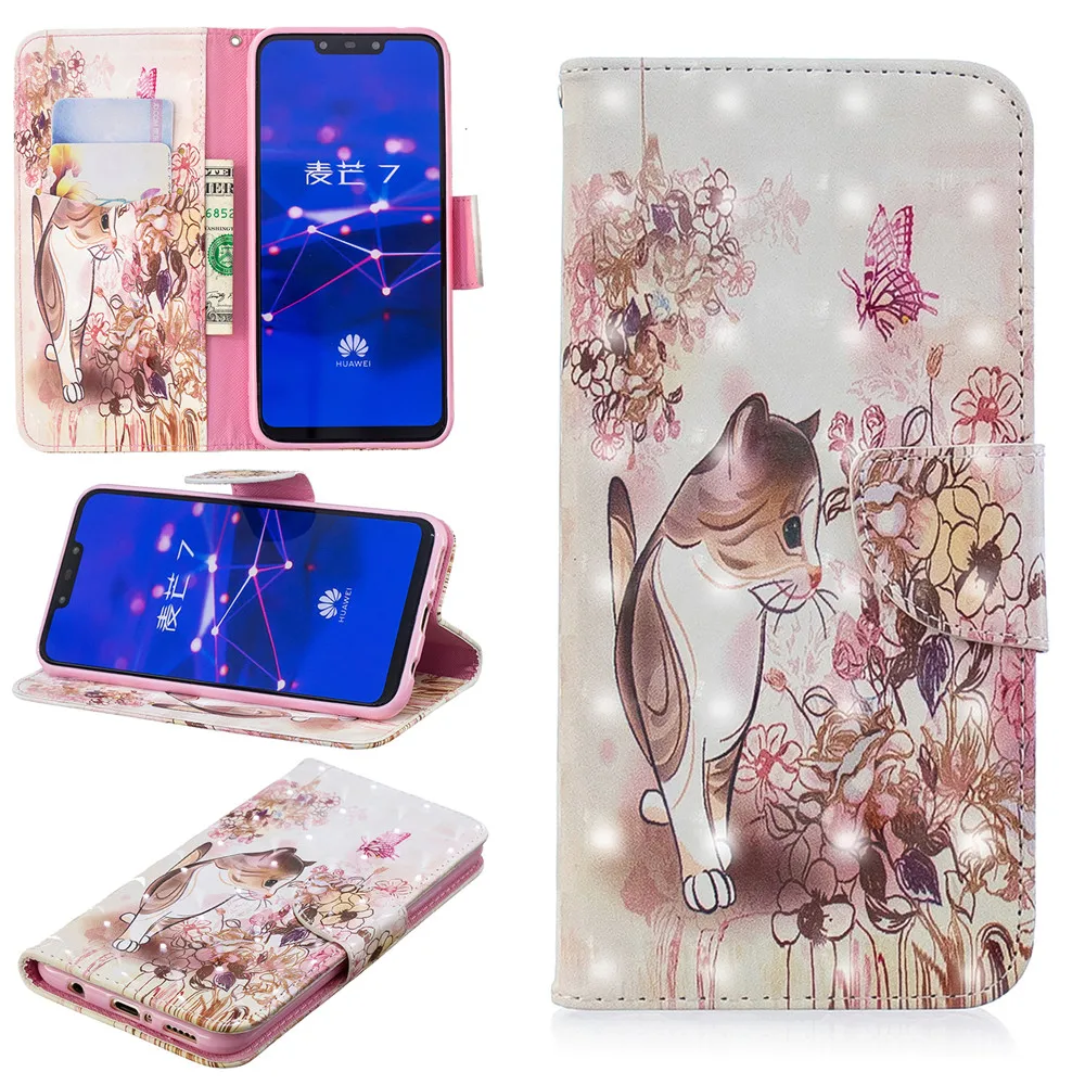 Стильный 3D чехол-книжка для Huawei Mate 10 20 P10 P20 P30 Pro Lite Y5 Y6 Y7 2018 P Smart 2019 Plus Nova 3E 3i Honor 8C |