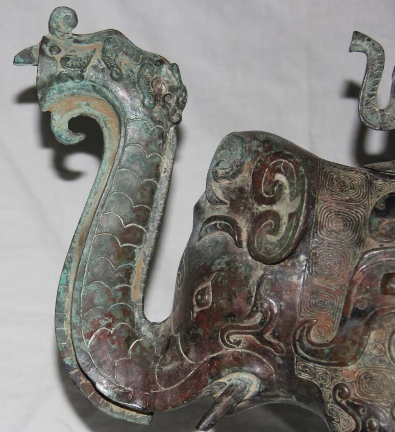 song voge gem S1891 16 Archaic Chinese Dynasty Bronze Palace Nobleman Using 2 Elephant Zun Statue | Дом и сад