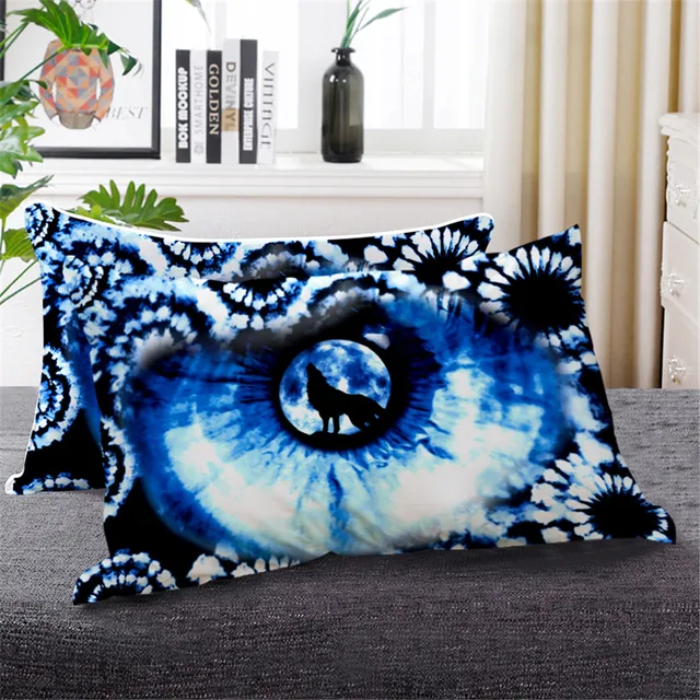 BlessLiving Blue Tie Dye Down Alternative Bed Pillow Watercolor Indigo Bedding Wolf Eye Print Blue and White Sleeping Pillows 2