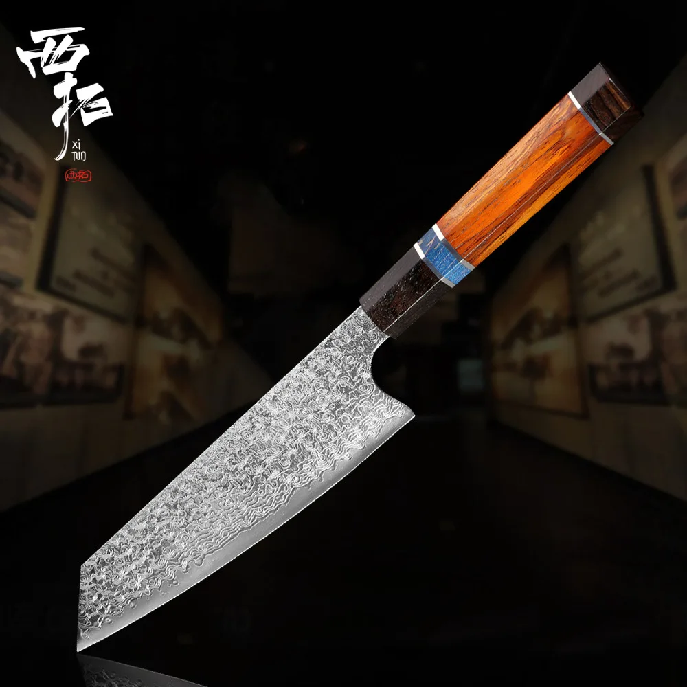 XITUO дамасский нож шеф-повара японский нож Santoku универсальные ножи острый Кливер нарезки разделочные ножи для стейка домашний кухонный нож для приготовления пищи - Цвет: 7inch  cleaver knife