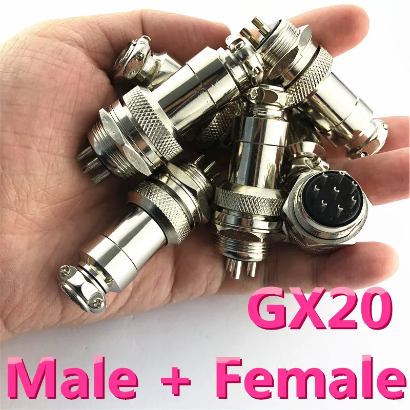 

1set GX20 2/3/4/5/6/7/8 Pin Male + Female 20mm L94-100 Wire Panel Connector Aviation Connector Plug Circular Socket Plug Cap Lid