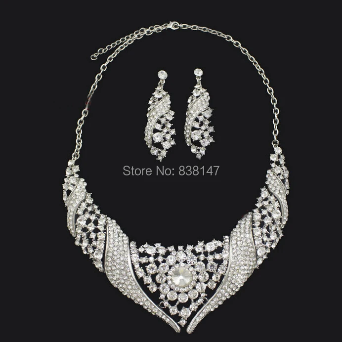 Большой горный хрусталь кристалл свадьба ювелирные изделия комплект родиевое