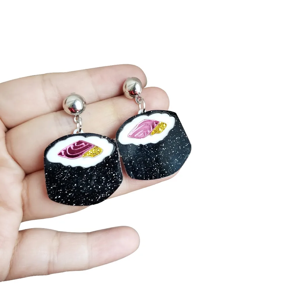 New Arrival Super Cute Japanese Rice Balls Acrylic Drop Earrings For Female Sushi Food Shape Funny Dangle Jewelry | Украшения и